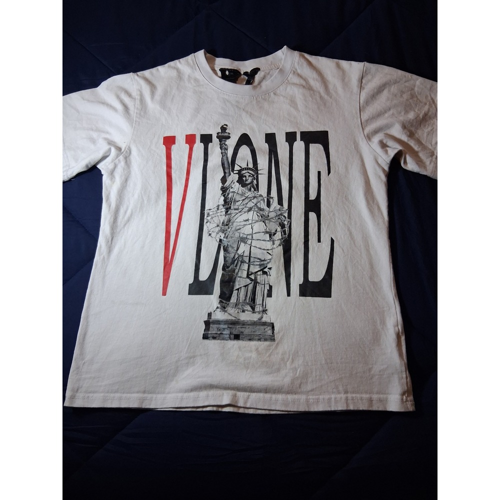 Vlone Statue of Liberty Barbed‎ Wire Graphic T-Shirt White Mens Size Medium